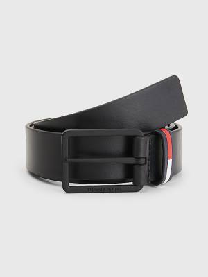 Black Tommy Hilfiger Elevated Flag Keeper Leather Men's Belts | TH481WSJ