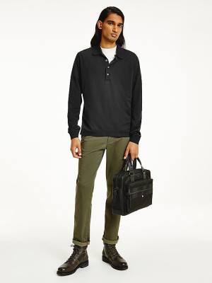 Black Tommy Hilfiger Elevated Long Sleeve Men's Polo Shirts | TH624QPY