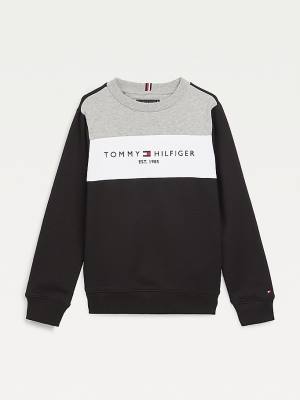 Black Tommy Hilfiger Essential Colour-Blocked Organic Cotton Boys' Sweatshirts | TH491GJS