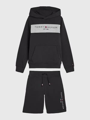 Black Tommy Hilfiger Essential Colour-Blocked And Shorts Set Boys' Hoodie | TH510GQJ