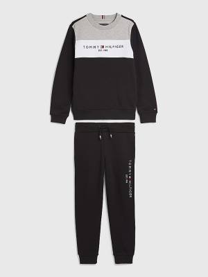 Black Tommy Hilfiger Essential Colour-Blocked Joggers Set Boys' Sweatshirts | TH680WBN