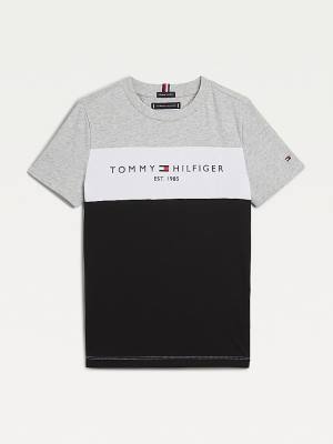 Black Tommy Hilfiger Essential Colour-Blocked Organic Cotton Boys' T Shirts | TH982YNP