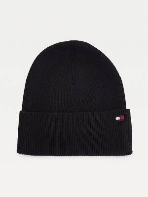 Black Tommy Hilfiger Essential Cotton Cashmere Beanie Women's Hats | TH528TOD