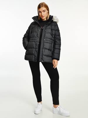 Black Tommy Hilfiger Essential Curve Monogram Down-Filled Women's Jackets | TH431PDW