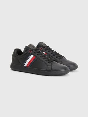 Black Tommy Hilfiger Essential Leather Cupsole Men's Sneakers | TH695QRO