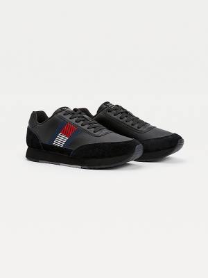 Black Tommy Hilfiger Essential Leather Flag Runner Men's Sneakers | TH725DOR