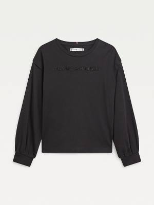 Black Tommy Hilfiger Essential Logo Long Sleeve Girls' T Shirts | TH407KZQ