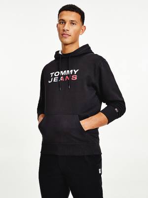 Black Tommy Hilfiger Essential Logo Men's Hoodie | TH146EKL