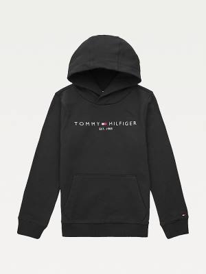 Black Tommy Hilfiger Essential Logo Organic Cotton Girls' Hoodie | TH692ZWX