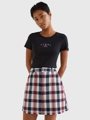 Black Tommy Hilfiger Essential Logo Skinny Fit Women's T Shirts | TH954CPN