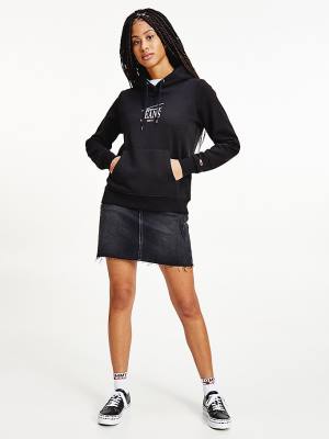 Black Tommy Hilfiger Essential Logo Women's Hoodie | TH349YOM