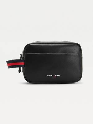 Black Tommy Hilfiger Essential Recycled Leather Washbag Men's Bags | TH764XKB