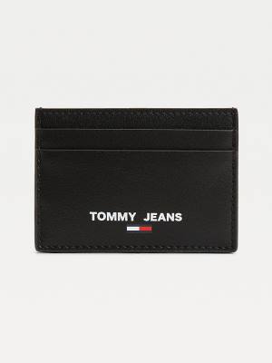 Black Tommy Hilfiger Essential Recycled Leather Card Holder Men's Wallets | TH950SQW