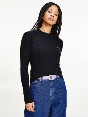 Black Tommy Hilfiger Essential Rib-Knit Jumper Women's Sweaters | TH801FRI