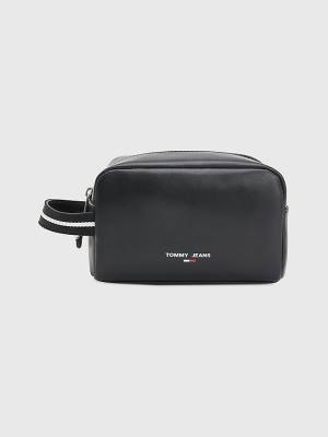 Black Tommy Hilfiger Essential Side Handle Washbag Men's Bags | TH570UMT