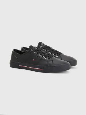 Black Tommy Hilfiger Essential Signature Leather Men's Sneakers | TH670TDZ