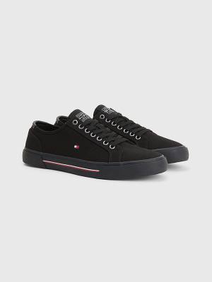 Black Tommy Hilfiger Essential Signature Canvas Men's Sneakers | TH714VIZ