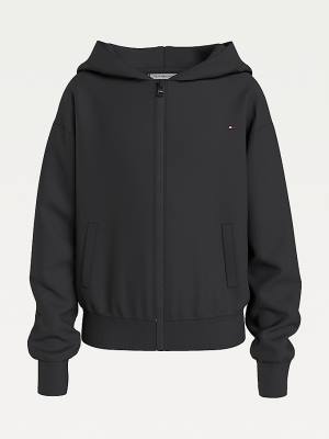 Black Tommy Hilfiger Essential Zip-Thru Organic Cotton Girls' Hoodie | TH569EXO