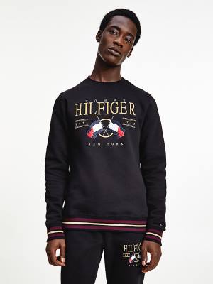 Black Tommy Hilfiger Exclusive Flag Logo Men's Sweatshirts | TH952ZHD