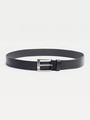 Black Tommy Hilfiger Flag Buckle Leather Men's Belts | TH547ZEA