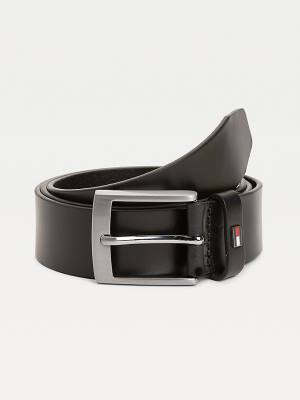 Black Tommy Hilfiger Flag Detail Leather Men's Belts | TH893HQU