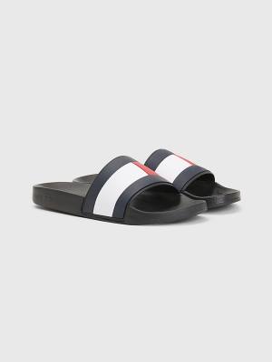 Black Tommy Hilfiger Flag Pool Slides Men's Sandals | TH481IRB