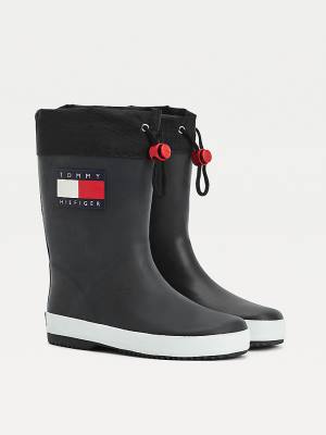 Black Tommy Hilfiger Flag Toggle Rain Girls' Boots | TH984KTE