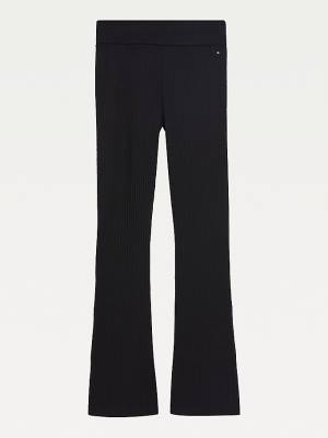 Black Tommy Hilfiger Flared Rib-Knit Girls' Pants | TH650ABN