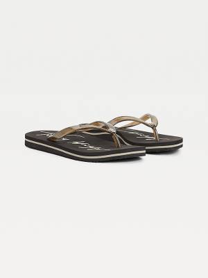 Black Tommy Hilfiger Glitter Strap Flip-Flops Women's Sandals | TH061GXB