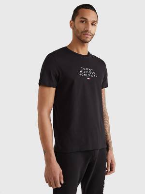 Black Tommy Hilfiger Graphic Logo Men's T Shirts | TH405BJU