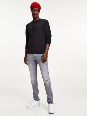 Black Tommy Hilfiger Henley Long Sleeve Organic Cotton Men's T Shirts | TH260EPQ