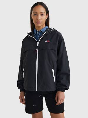 Black Tommy Hilfiger Hooded Chicago Windbreaker Women's Jackets | TH761SYX