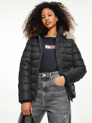 Black Tommy Hilfiger Hooded Down Women's Jackets | TH962MDZ