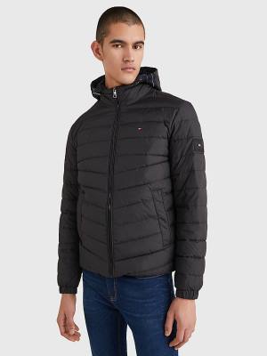 Black Tommy Hilfiger Hooded Tape Puffer Men's Jackets | TH076BWX