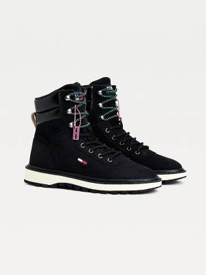 Black Tommy Hilfiger Hybrid Lace-Up Cleat Women's Boots | TH847PZC