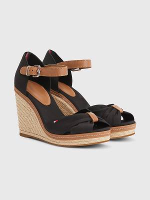 Black Tommy Hilfiger Iconic High Wedge Espadrille Women's Sandals | TH620NHQ