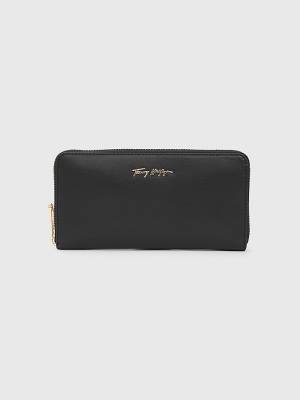 Black Tommy Hilfiger Iconic Large Zip-Around Women's Wallets | TH692MET