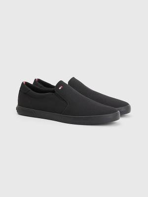 Black Tommy Hilfiger Iconic Slip-On Canvas Men's Sneakers | TH983UPN