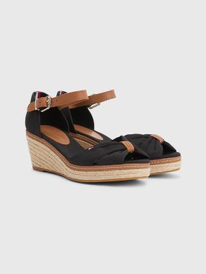 Black Tommy Hilfiger Iconic Wedge Espadrille Women's Sandals | TH698EJK