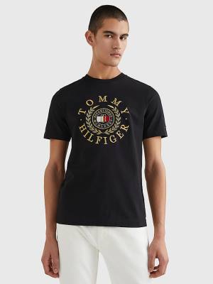 Black Tommy Hilfiger Icons Embroidery Men's T Shirts | TH617AJO