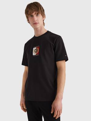 Black Tommy Hilfiger Icons Logo Men's T Shirts | TH631DKH