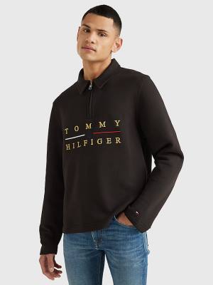 Black Tommy Hilfiger Icons Mock Turtleneck Relaxed Fit Men's Sweatshirts | TH120XFB