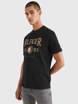 Black Tommy Hilfiger Icons Relaxed Fit Men's T Shirts | TH562JSO