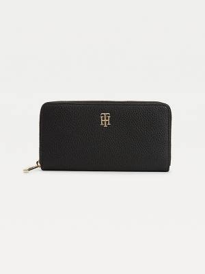 Black Tommy Hilfiger Large Zip-Around Monogram Women's Wallets | TH189KOU