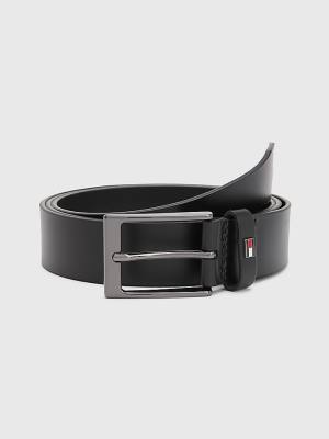 Black Tommy Hilfiger Layton Flag Plaque Leather Men's Belts | TH821ZGW