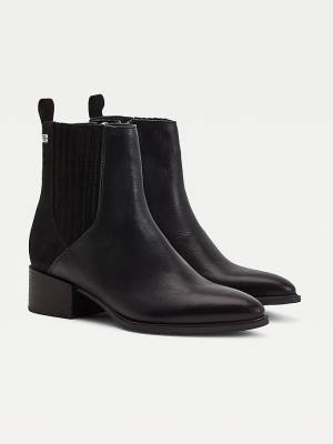 Black Tommy Hilfiger Leather And Suede Zip-Up Ankle Women's Boots | TH385OLT