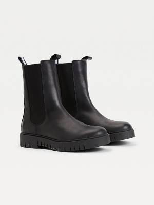 Black Tommy Hilfiger Leather Cleat Chelsea Women's Boots | TH541VBF