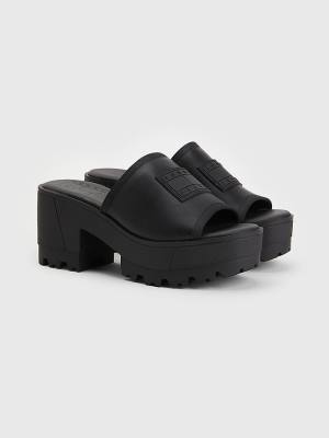 Black Tommy Hilfiger Leather Flag Block Heel Mules Women's Sandals | TH358ISE