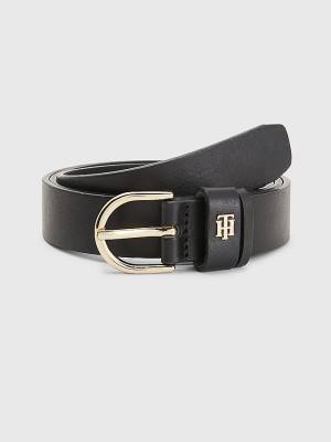 Black Tommy Hilfiger Leather Monogram Women's Belts | TH237VOW