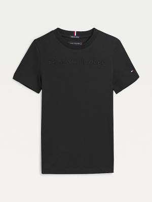 Black Tommy Hilfiger Logo Embroidery Organic Cotton Boys' T Shirts | TH410KSF